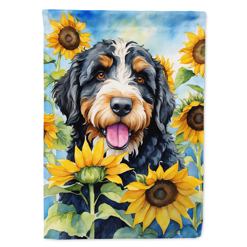 Yorkshire Terrier in Sunflowers House Flag Image 2