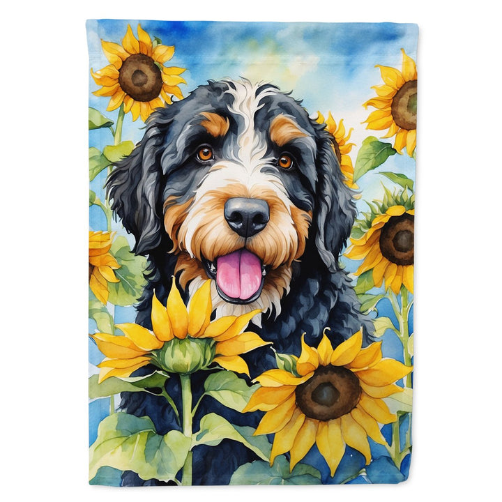 Yorkshire Terrier in Sunflowers House Flag Image 1