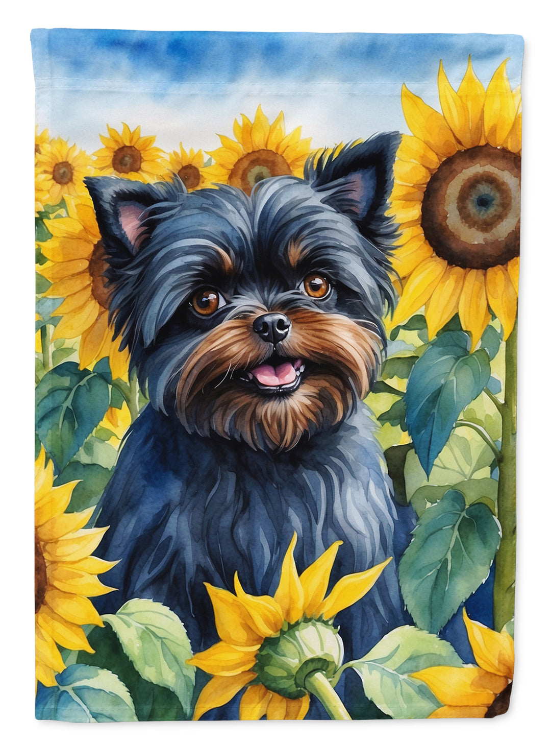 Yorkshire Terrier in Sunflowers House Flag Image 1