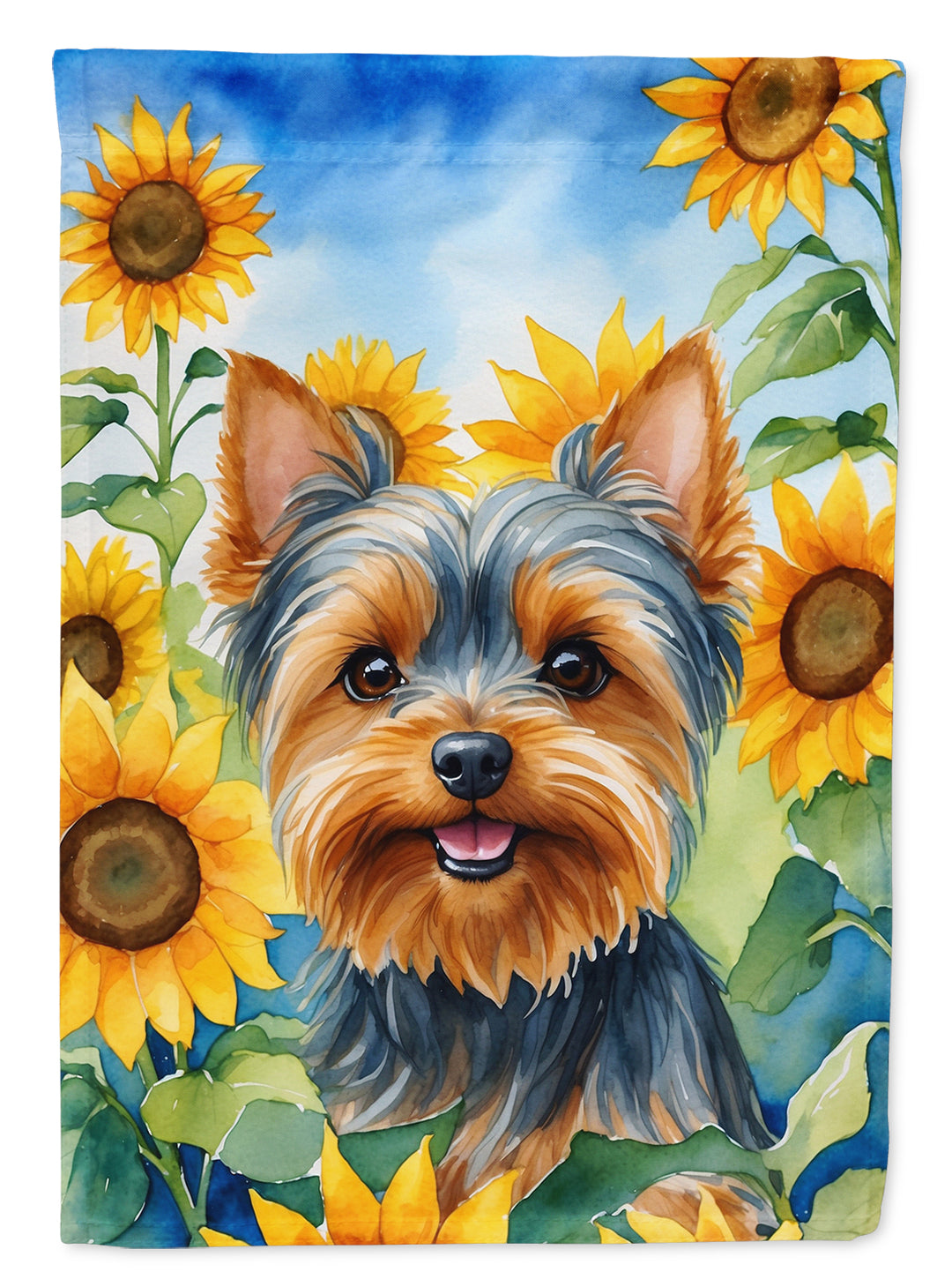 Yorkshire Terrier in Sunflowers House Flag Image 8