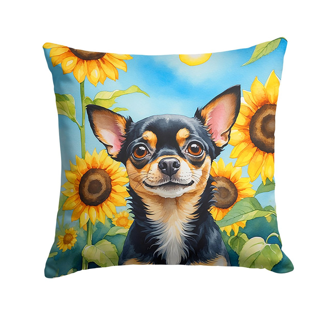 Yorkshire Terrier in Sunflowers Throw Pillow Image 1