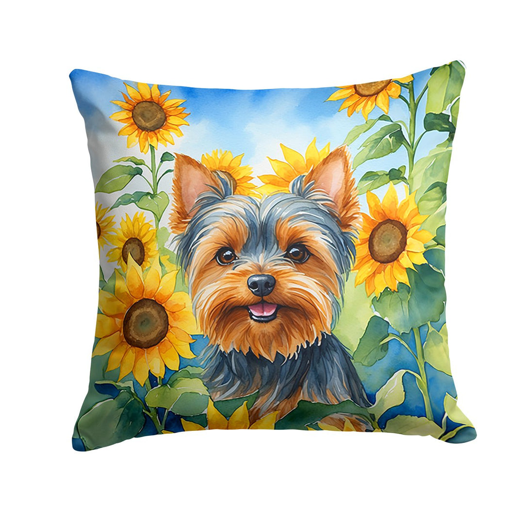 Yorkshire Terrier in Sunflowers Throw Pillow Image 1