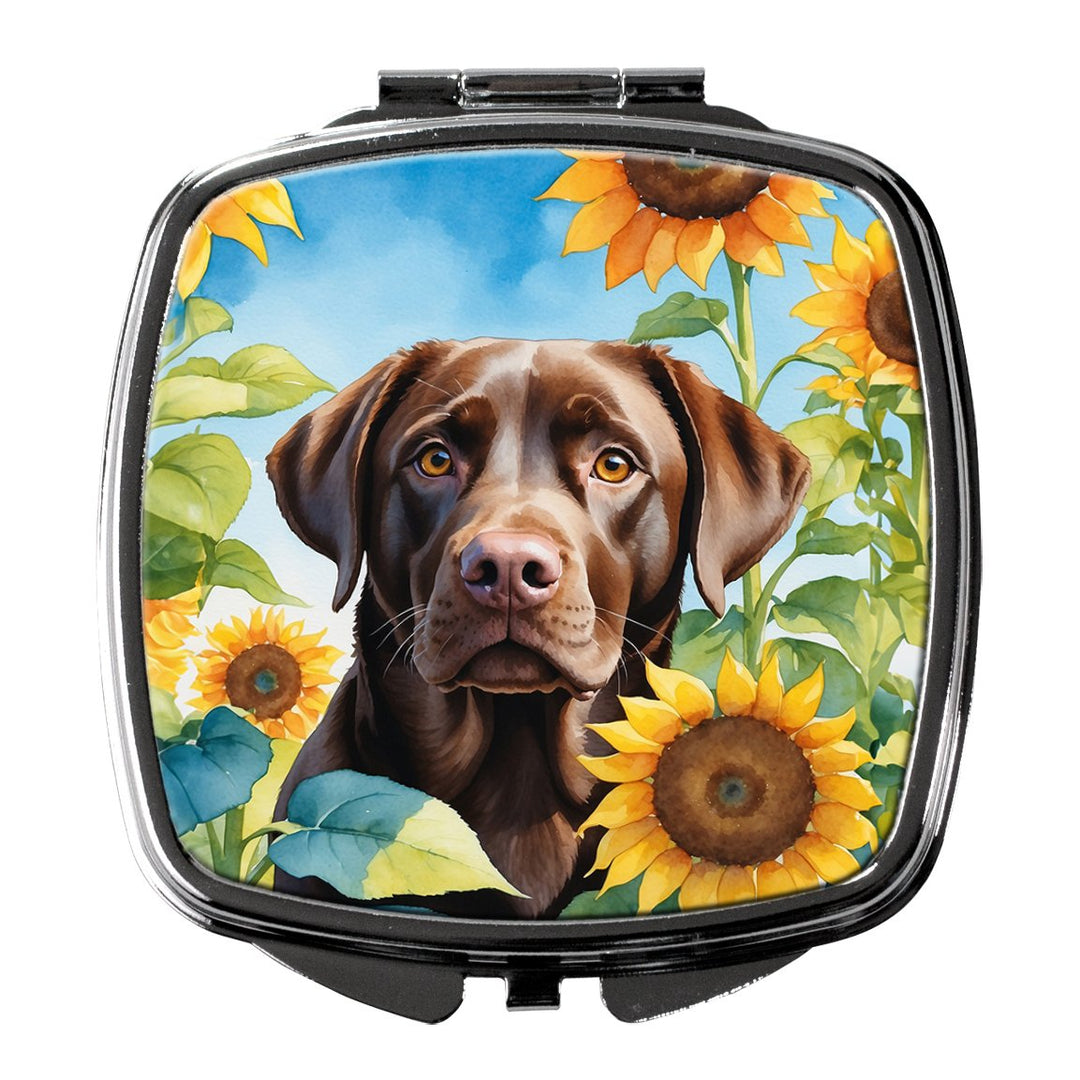 Yorkshire Terrier in Sunflowers Compact Mirror Image 1