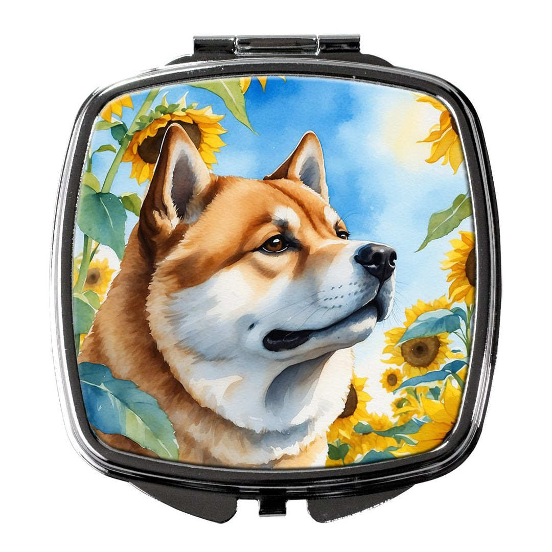 Yorkshire Terrier in Sunflowers Compact Mirror Image 1