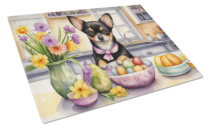 Decorating Easter Yorkshire Terrier Glass Cutting Board Image 1