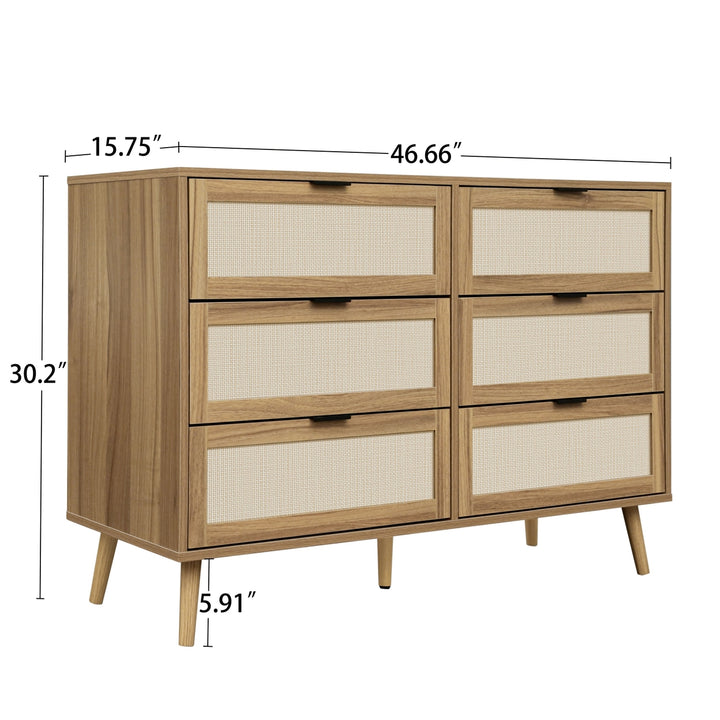 Modern 6 Drawer Wood Dresser Cabinet in Walnut Finish for Bedroom Storage Image 5