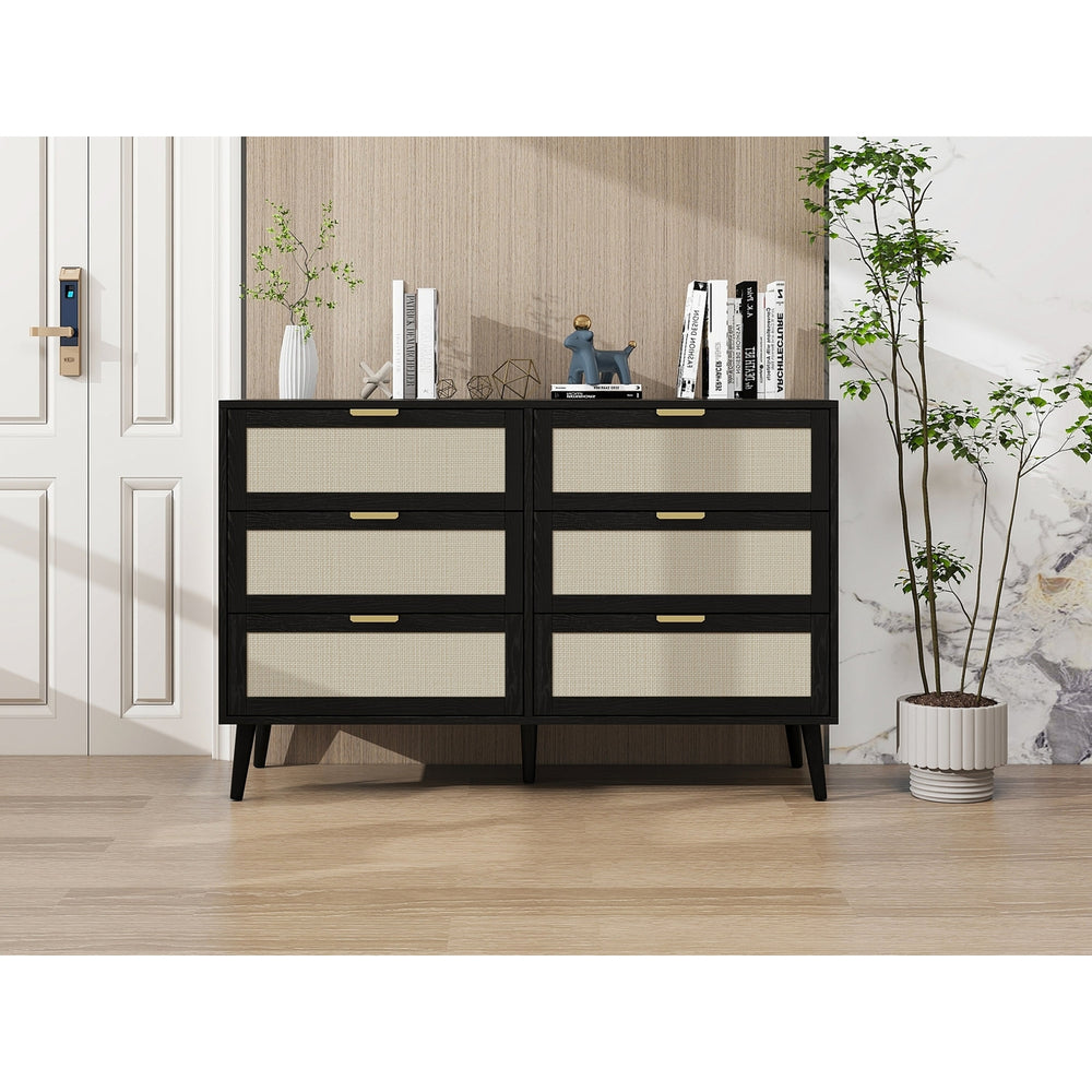 Black 6 Drawer Dresser Wood Cabinet Modern Style Easy Assembly Spacious Storage Image 2