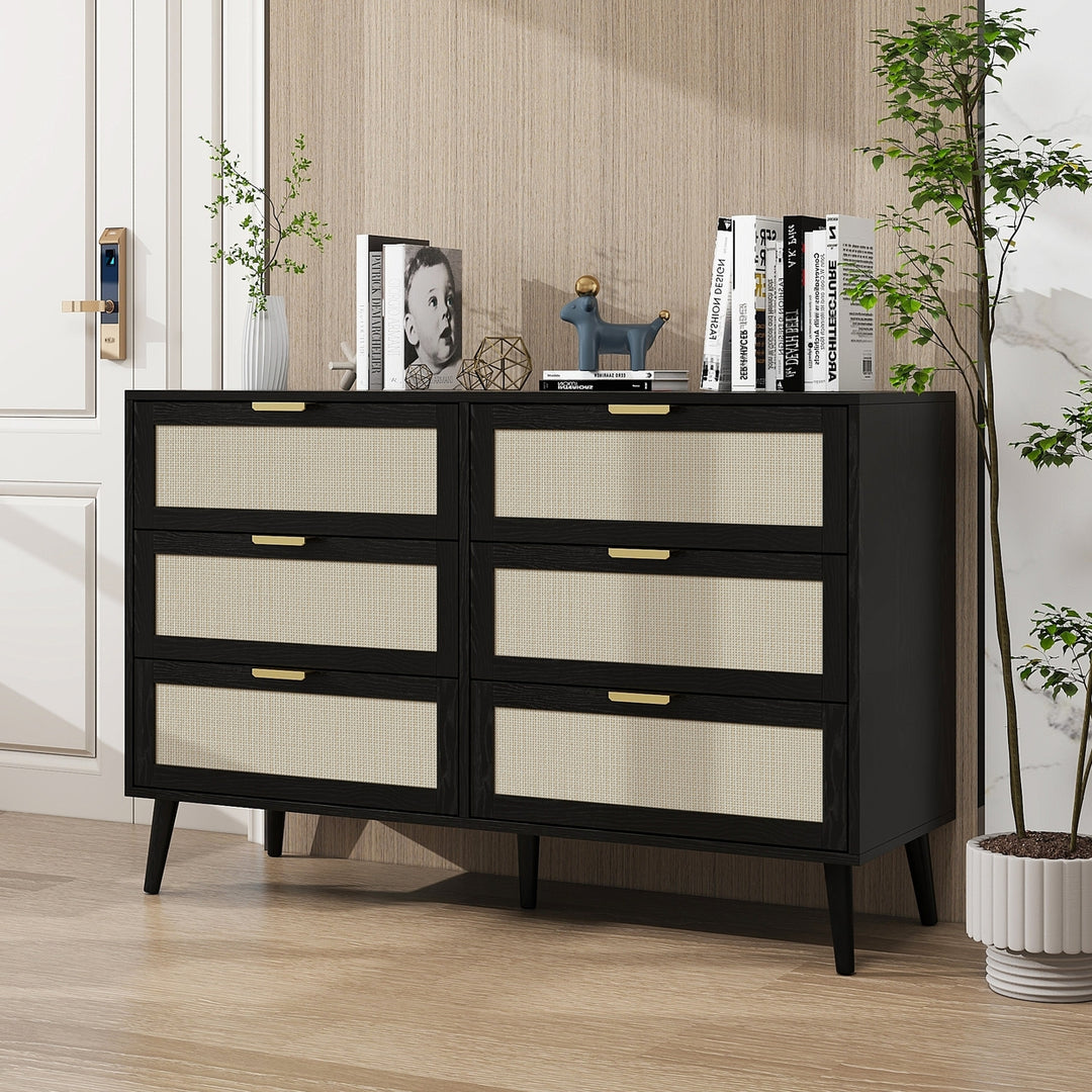 Black 6 Drawer Dresser Wood Cabinet Modern Style Easy Assembly Spacious Storage Image 3