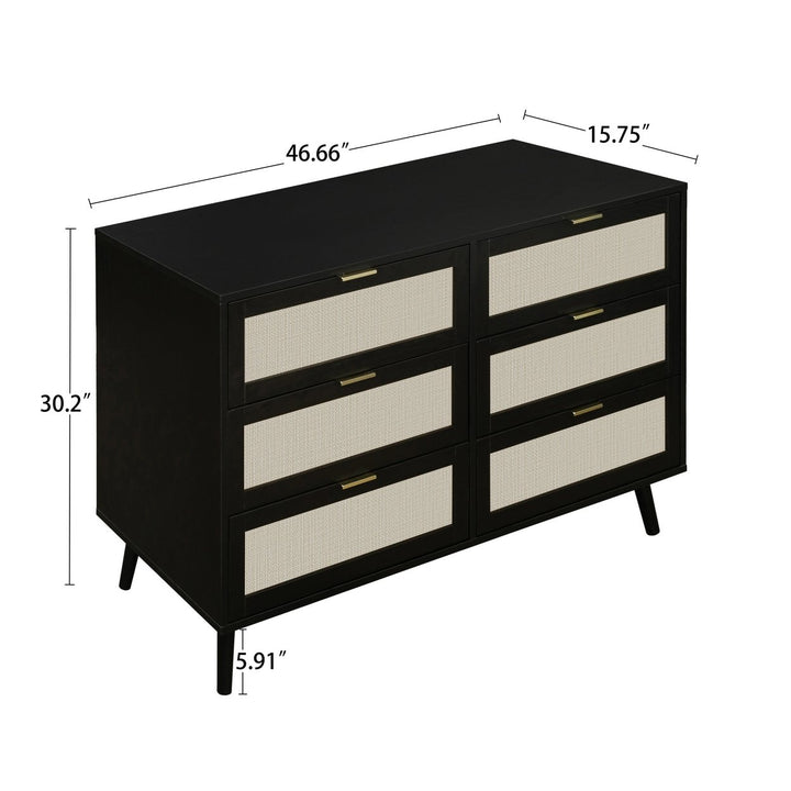 Black 6 Drawer Dresser Wood Cabinet Modern Style Easy Assembly Spacious Storage Image 5