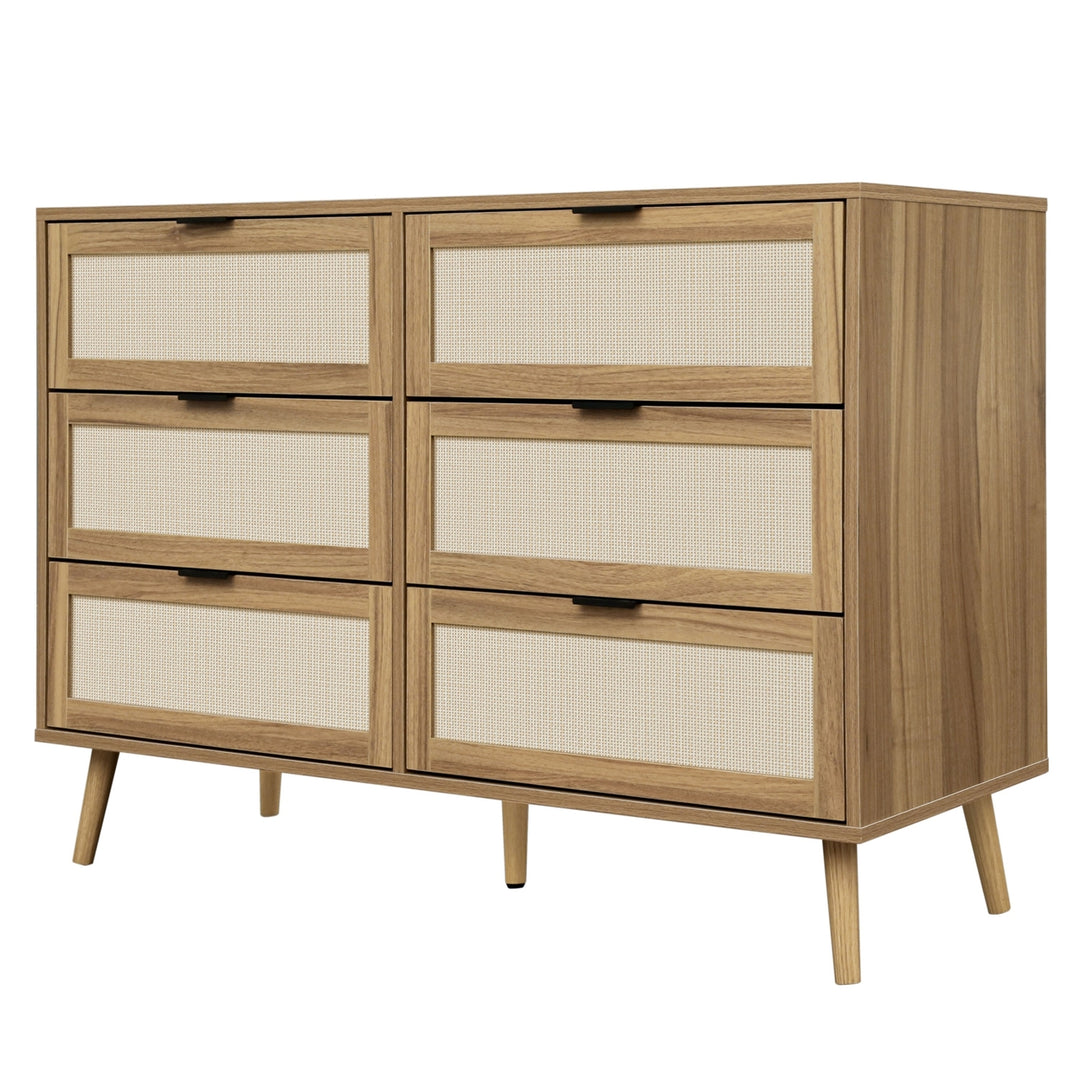 Modern 6 Drawer Wood Dresser Cabinet in Walnut Finish for Bedroom Storage Image 9