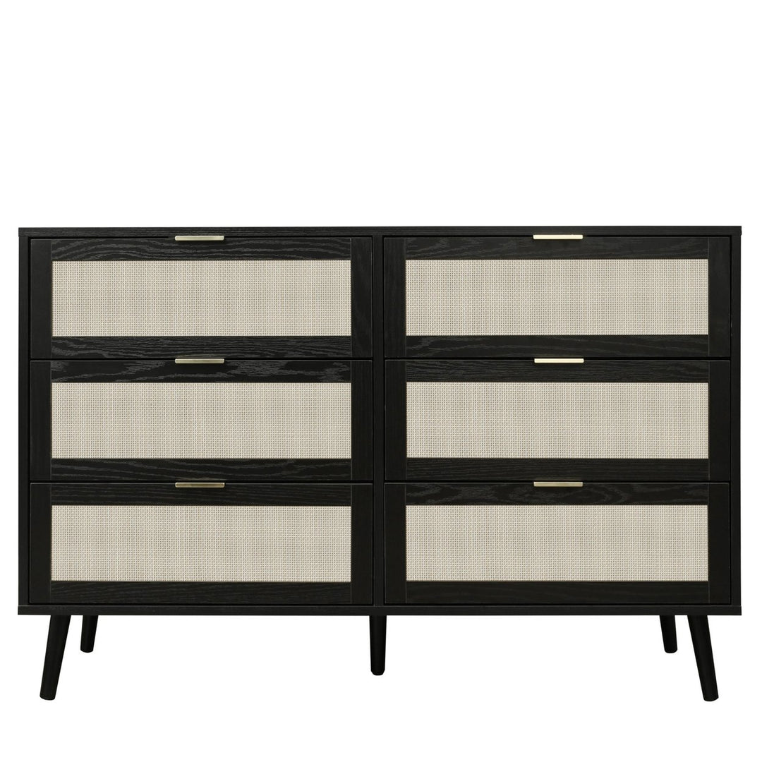 Black 6 Drawer Dresser Wood Cabinet Modern Style Easy Assembly Spacious Storage Image 7