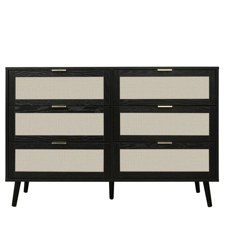 Black 6 Drawer Dresser Wood Cabinet Modern Style Easy Assembly Spacious Storage Image 7