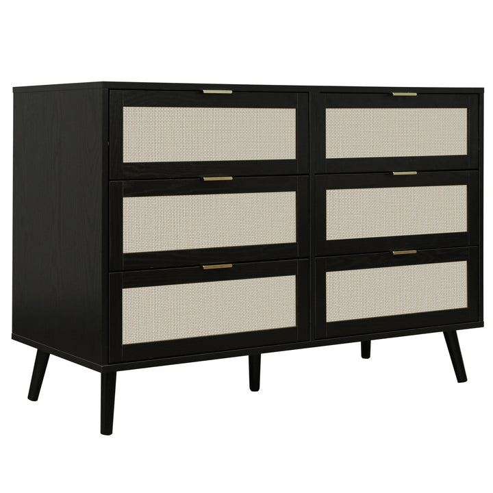 Black 6 Drawer Dresser Wood Cabinet Modern Style Easy Assembly Spacious Storage Image 8