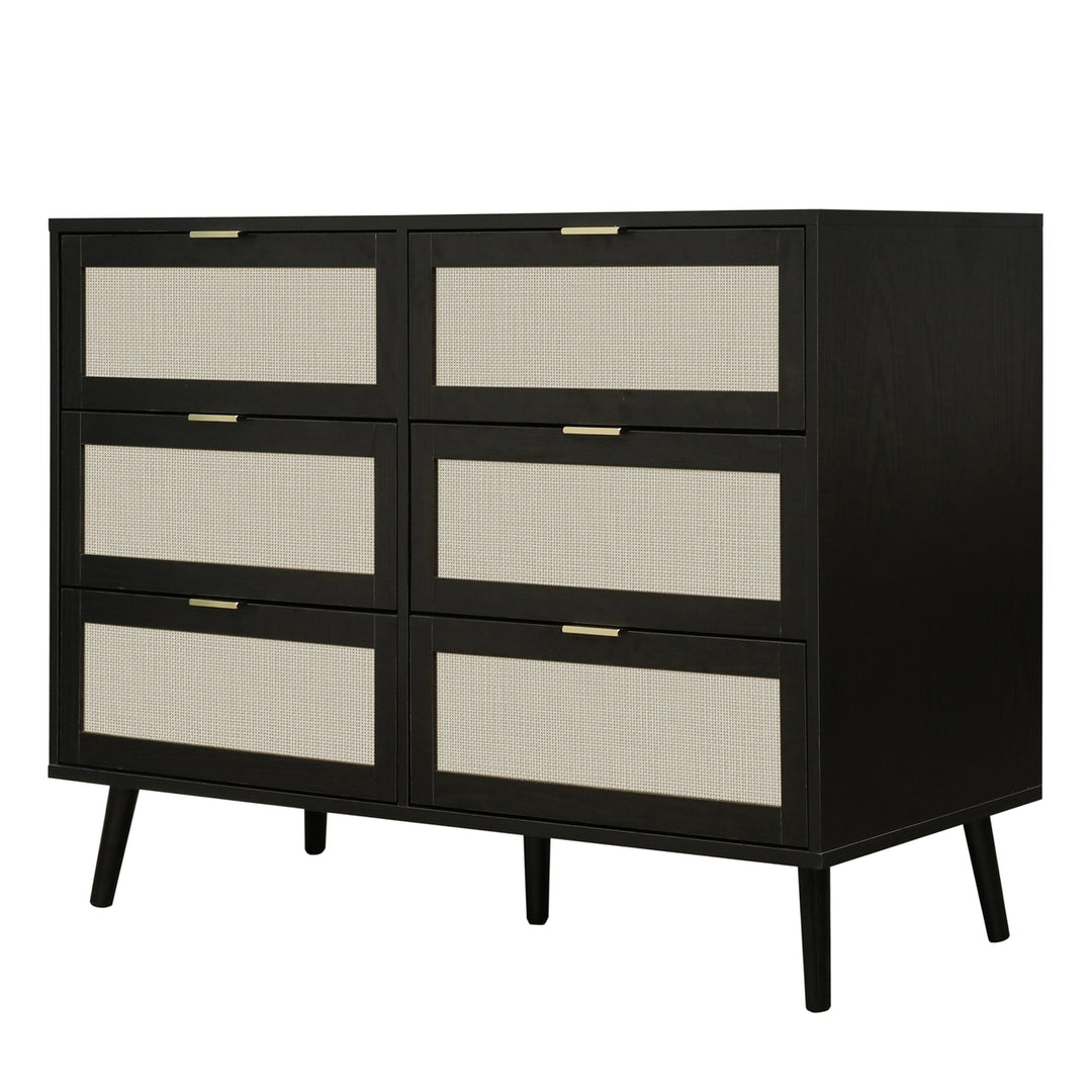 Black 6 Drawer Dresser Wood Cabinet Modern Style Easy Assembly Spacious Storage Image 9