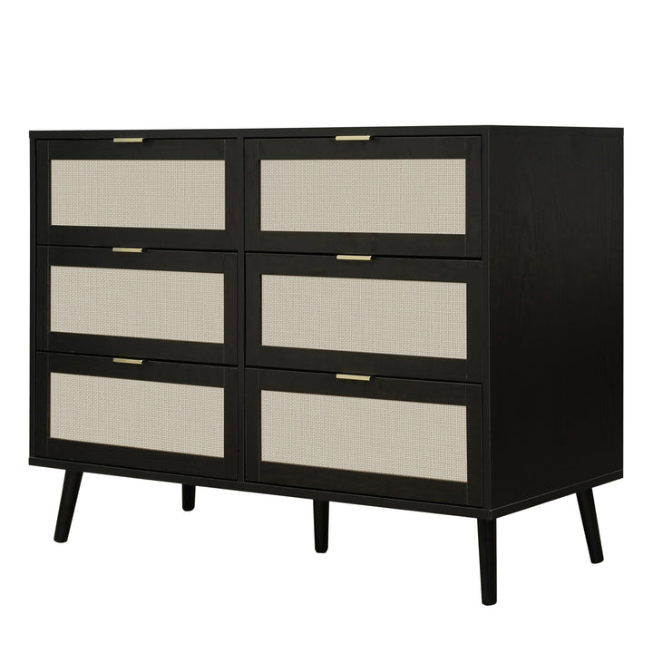 Black 6 Drawer Dresser Wood Cabinet Modern Style Easy Assembly Spacious Storage Image 9