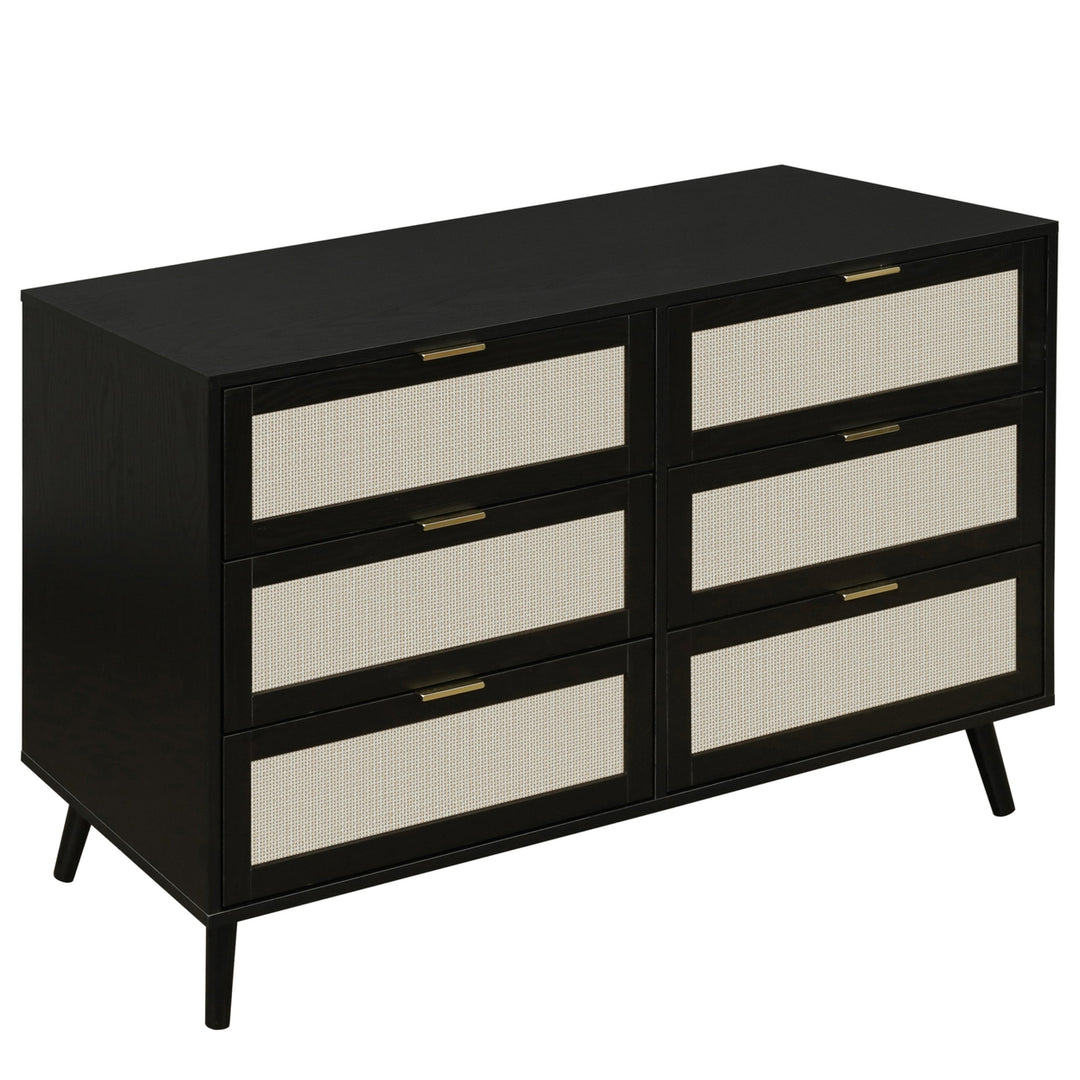 Black 6 Drawer Dresser Wood Cabinet Modern Style Easy Assembly Spacious Storage Image 11