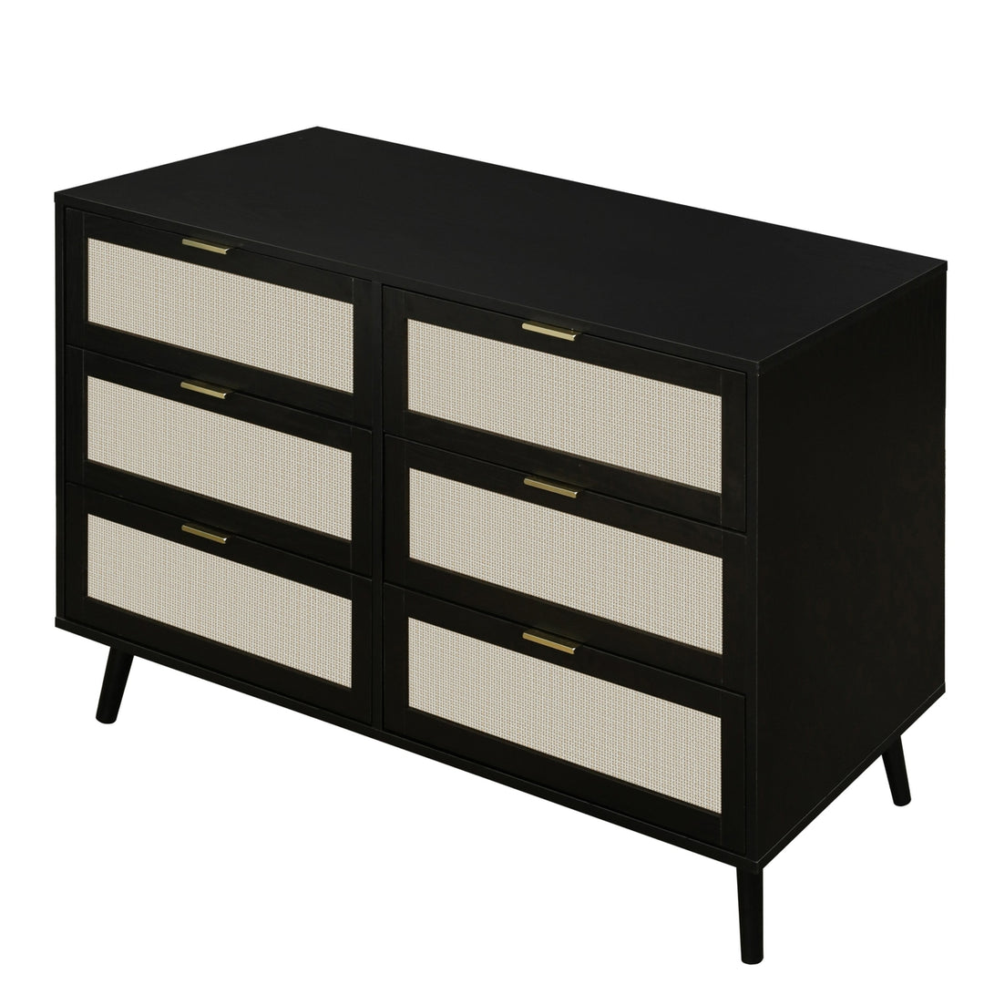 Black 6 Drawer Dresser Wood Cabinet Modern Style Easy Assembly Spacious Storage Image 12