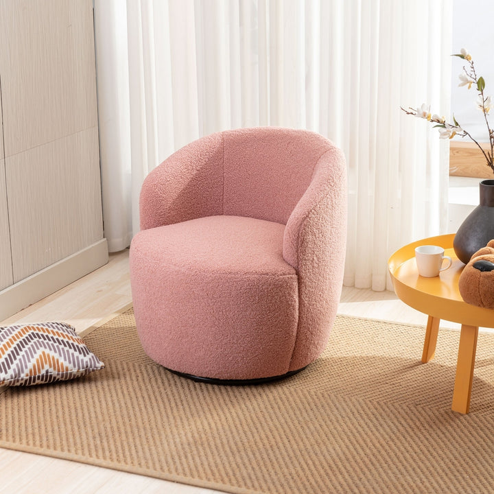 Light Pink Swivel Accent Barrel Chair with Metal Ring Comfortable Home Office Image 1