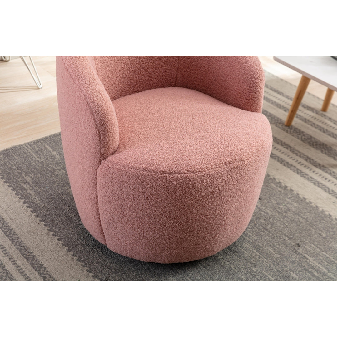 Light Pink Swivel Accent Barrel Chair with Metal Ring Comfortable Home Office Image 3