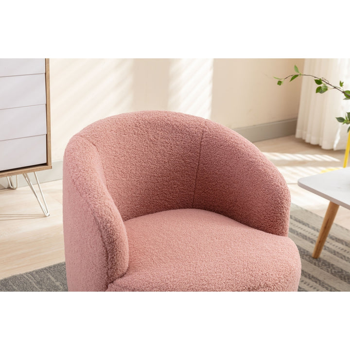 Light Pink Swivel Accent Barrel Chair with Metal Ring Comfortable Home Office Image 4