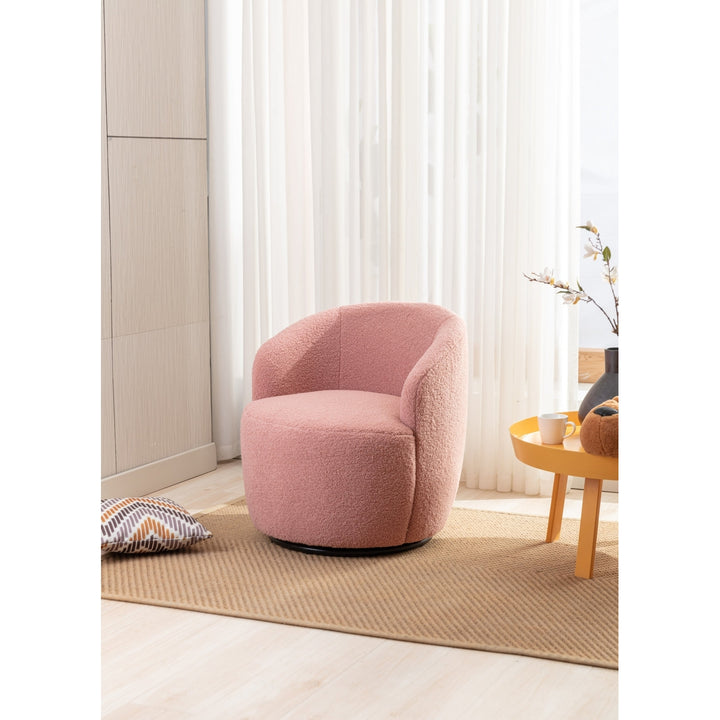 Light Pink Swivel Accent Barrel Chair with Metal Ring Comfortable Home Office Image 6