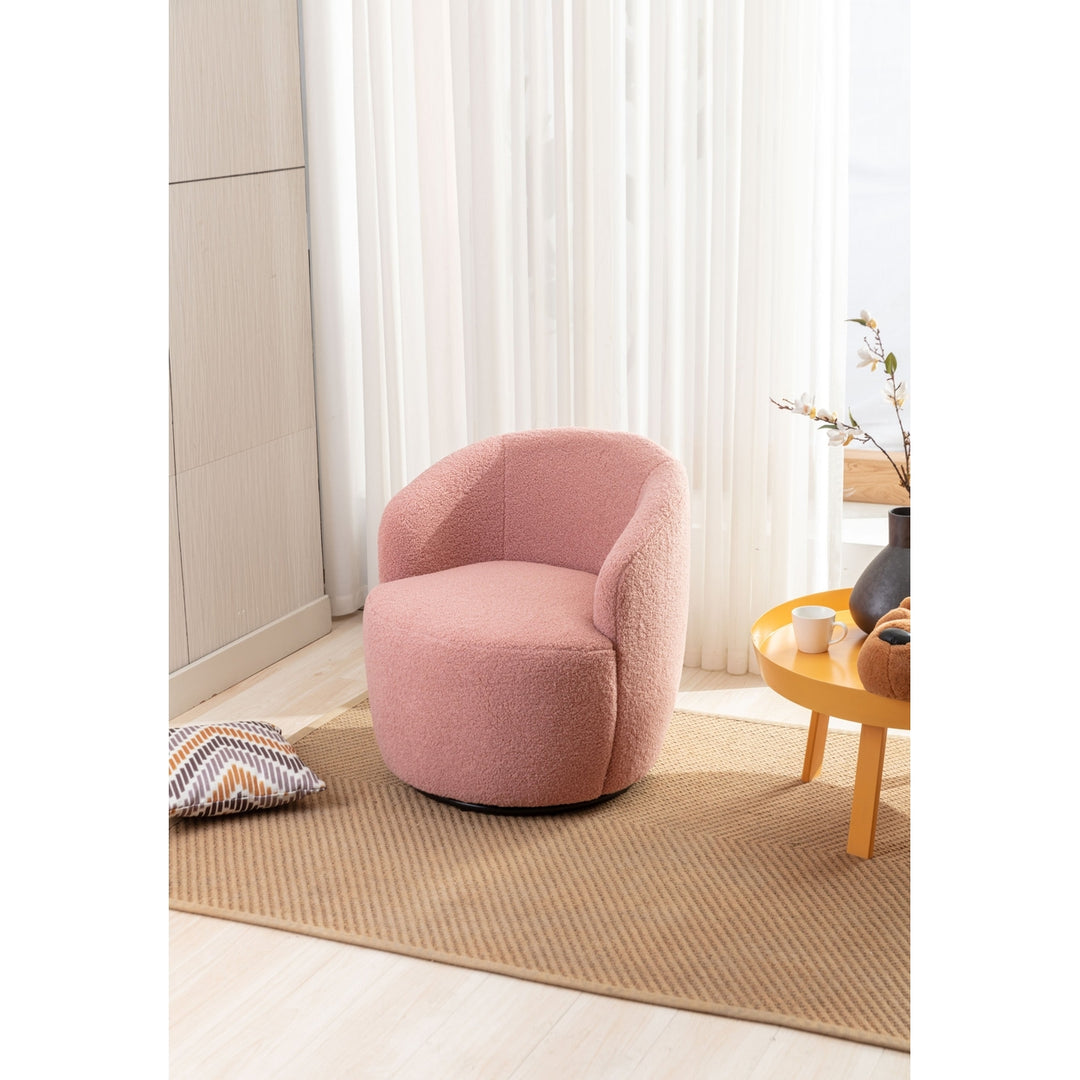 Light Pink Swivel Accent Barrel Chair with Metal Ring Comfortable Home Office Image 7