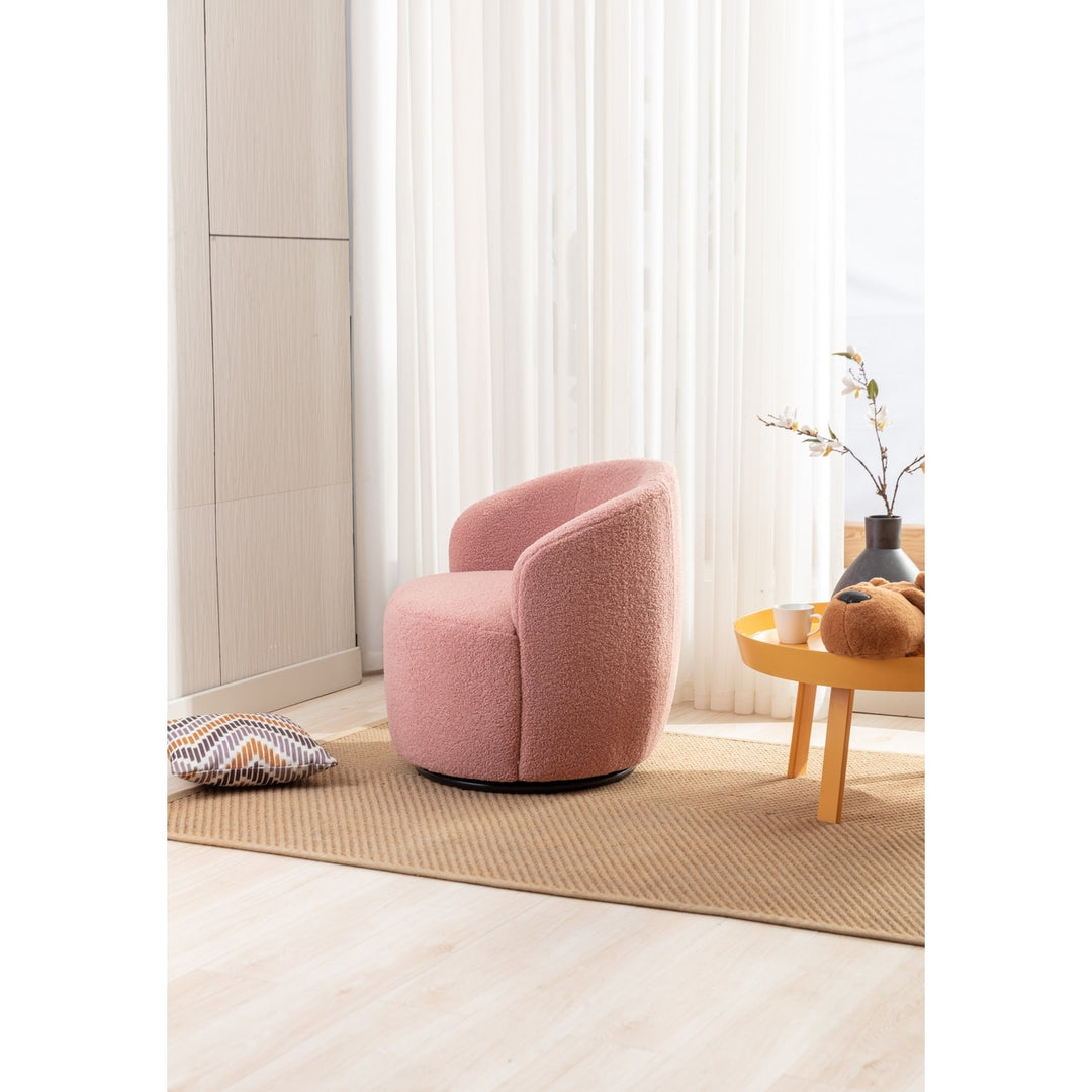 Light Pink Swivel Accent Barrel Chair with Metal Ring Comfortable Home Office Image 9