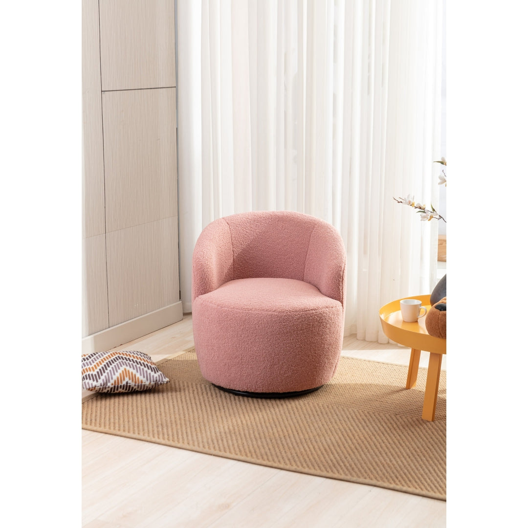 Light Pink Swivel Accent Barrel Chair with Metal Ring Comfortable Home Office Image 10