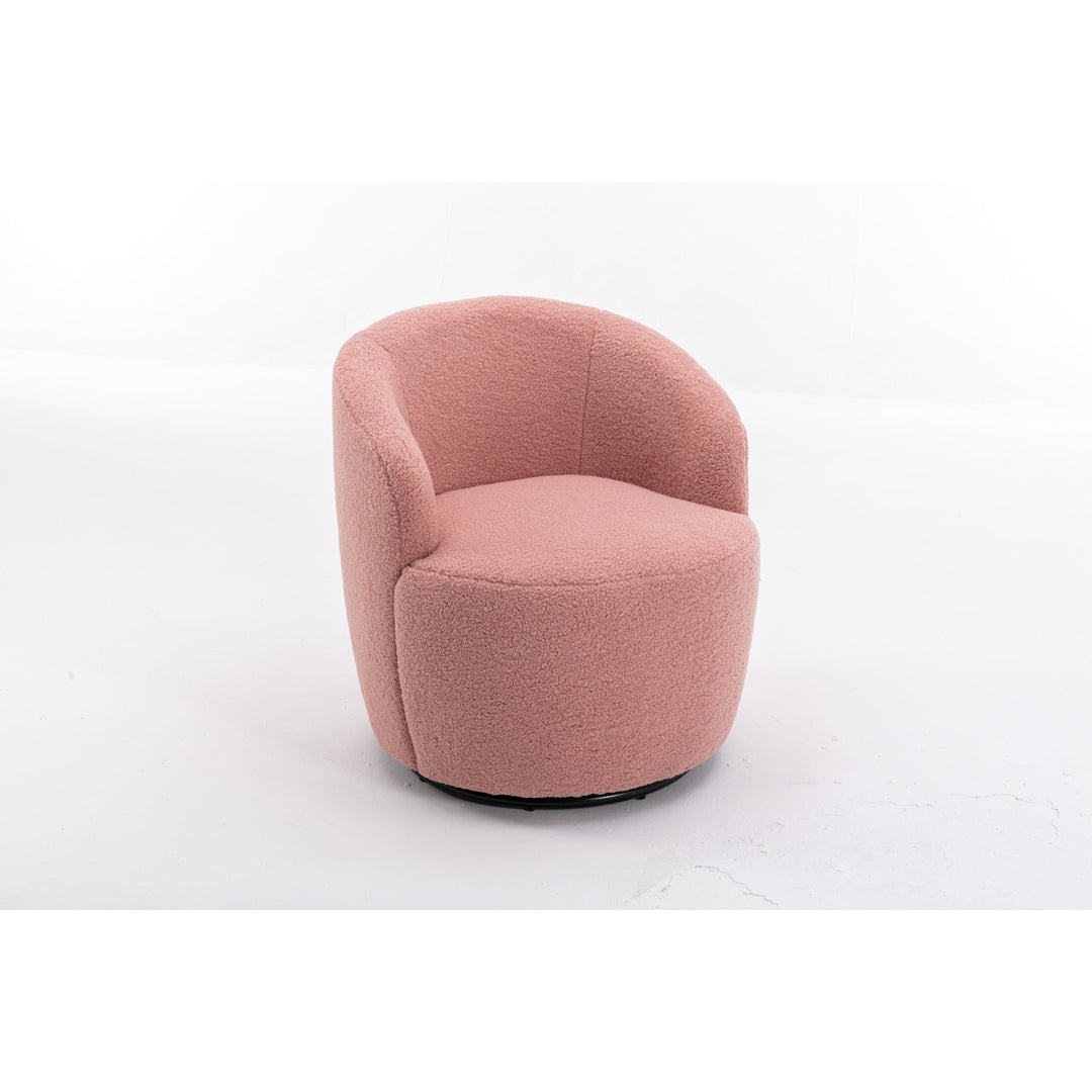 Light Pink Swivel Accent Barrel Chair with Metal Ring Comfortable Home Office Image 12