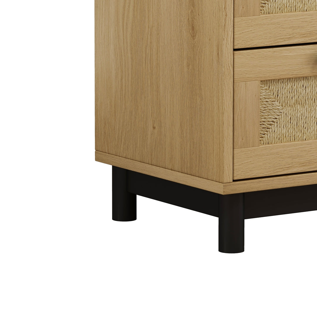 3-Drawer Storage Cabinet Oak Rope Woven Drawers MDF Pine Legs Living Room Bedroom Image 7