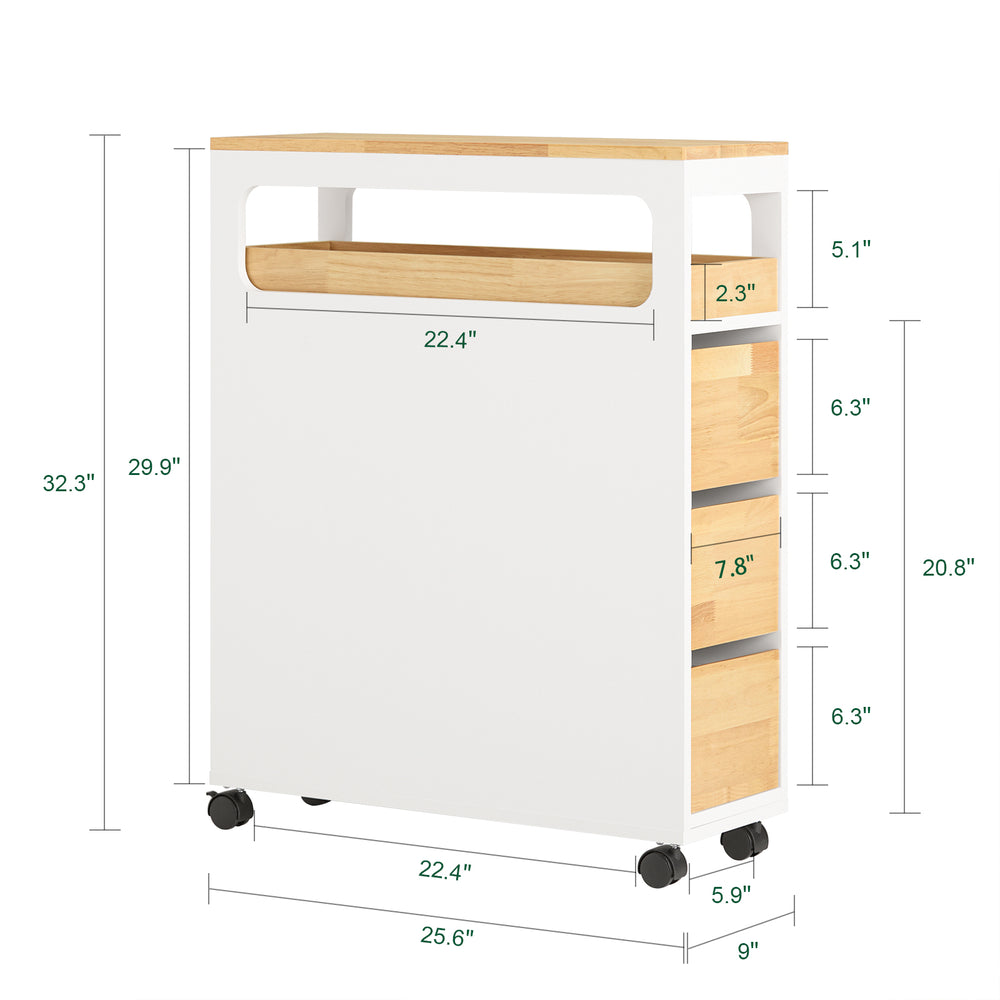Haotian BZR54-WN, Bathroom Trolley with 3 Drawers and 1 Removable Tray Kitchen Narrow Shelf Image 2