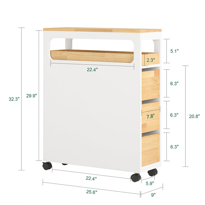 Haotian BZR54-WN, Bathroom Trolley with 3 Drawers and 1 Removable Tray Kitchen Narrow Shelf Image 2