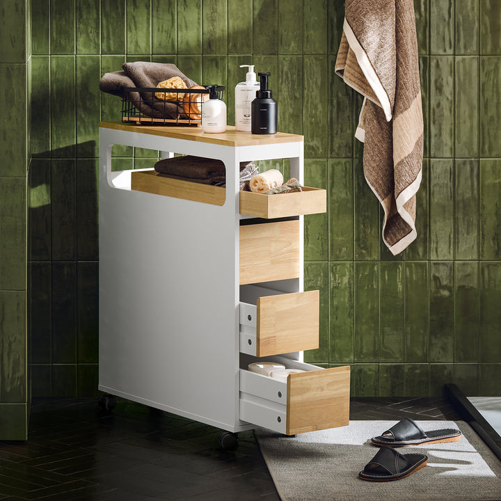 Haotian BZR54-WN, Bathroom Trolley with 3 Drawers and 1 Removable Tray Kitchen Narrow Shelf Image 7