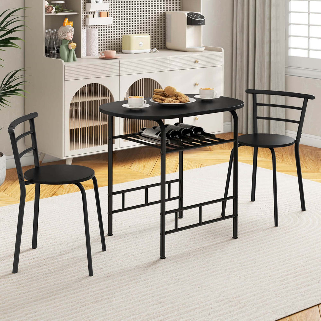 3 PCS Dining Set Table and 2 Chairs Home Kitchen Breakfast Bistro Pub Furniture Black Image 2