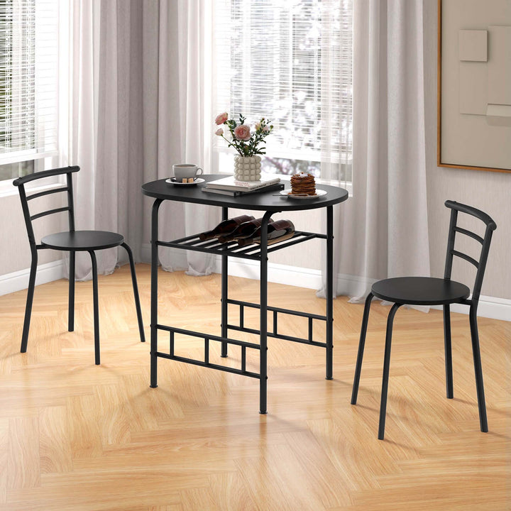 3 PCS Dining Set Table and 2 Chairs Home Kitchen Breakfast Bistro Pub Furniture Black Image 4