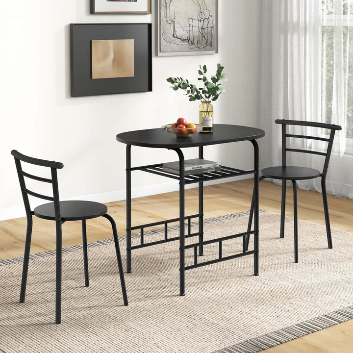 3 PCS Dining Set Table and 2 Chairs Home Kitchen Breakfast Bistro Pub Furniture Black Image 5