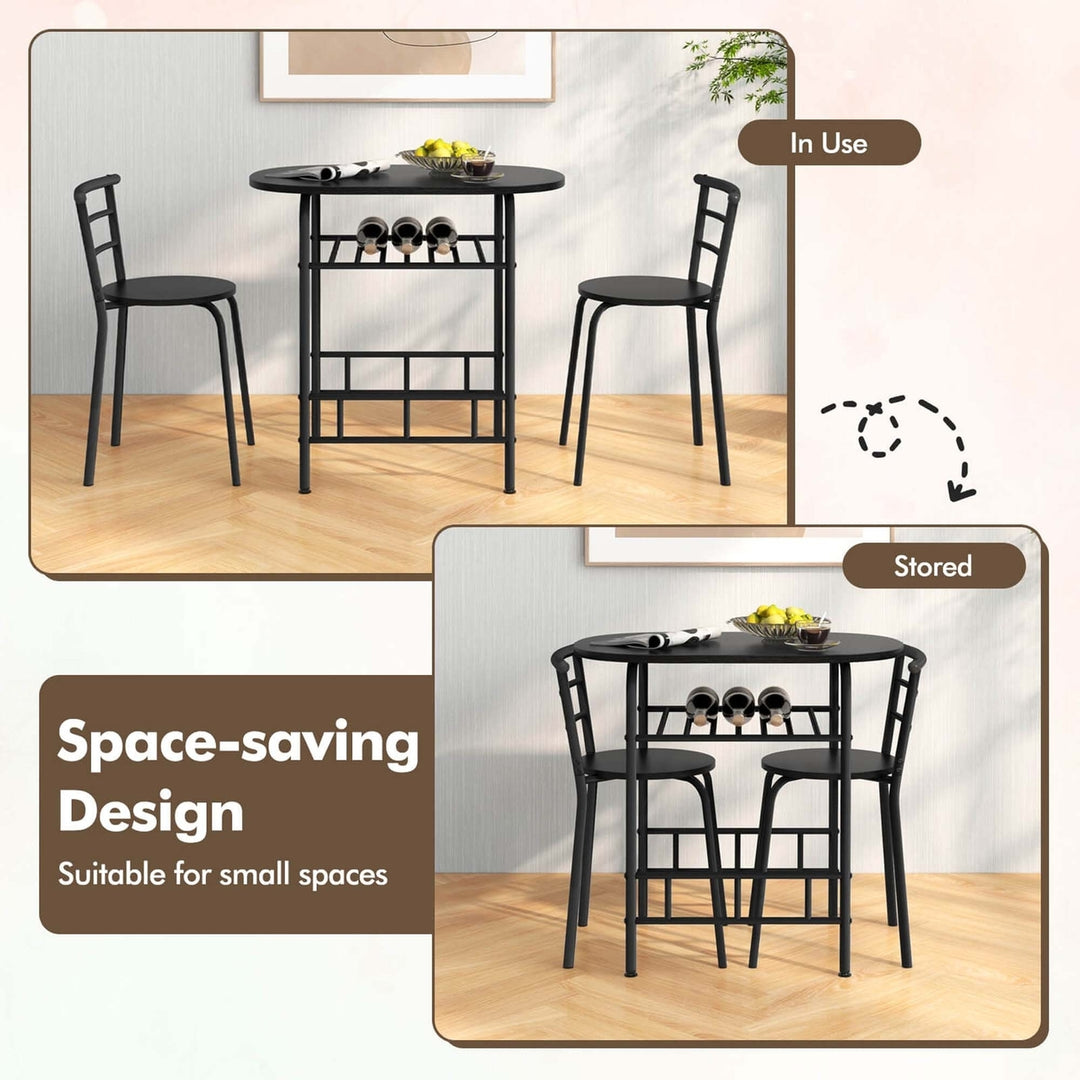 3 PCS Dining Set Table and 2 Chairs Home Kitchen Breakfast Bistro Pub Furniture Black Image 8