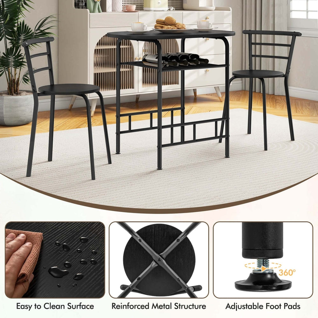 3 PCS Dining Set Table and 2 Chairs Home Kitchen Breakfast Bistro Pub Furniture Black Image 9