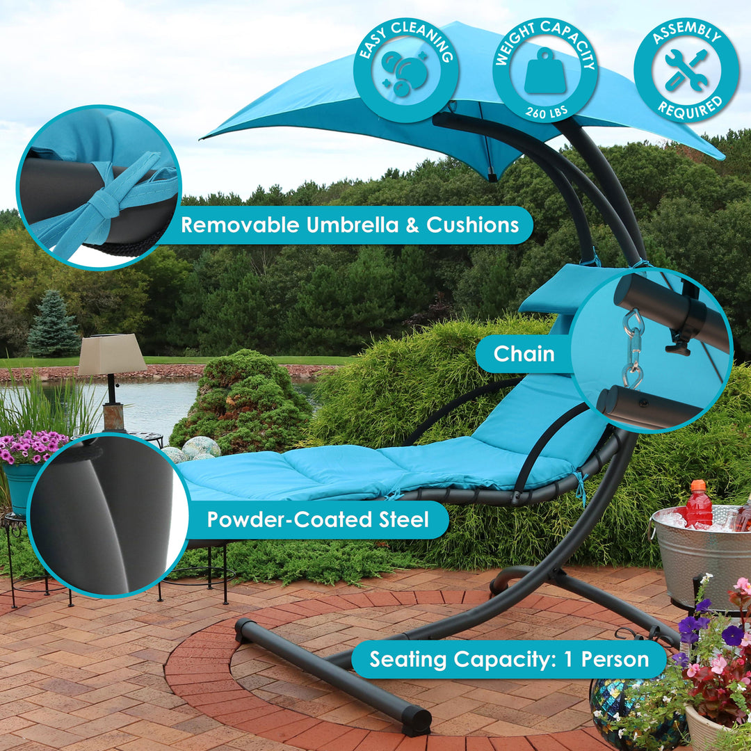 Sunnydaze Floating Lounge Chair with Canopy/Arc Stand - Teal - Set of 2 Image 4