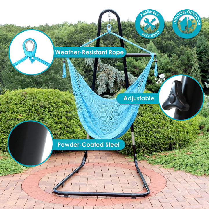 Sunnydaze Extra Large Hammock Chair with Adjustable Steel Stand - Sky Blue Image 4