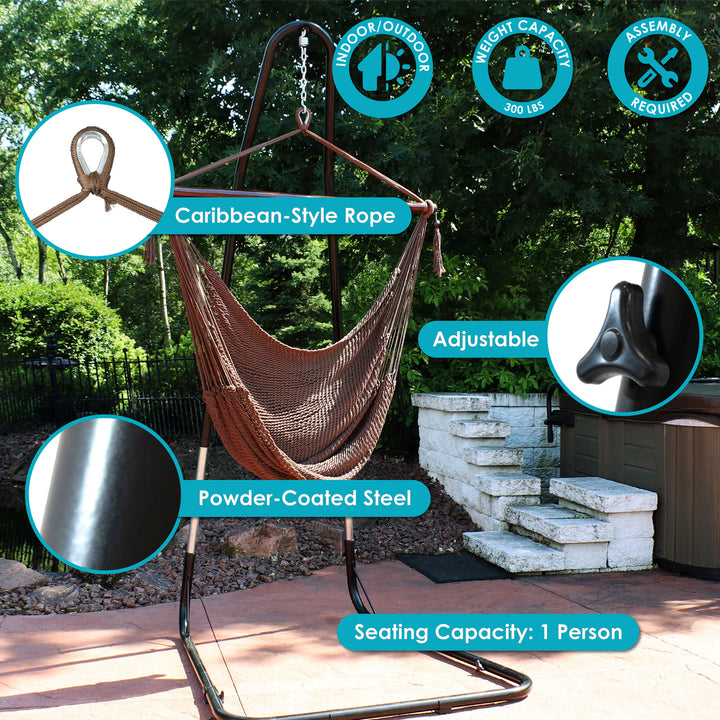 Sunnydaze Extra Large Rope Hammock Chair with Adjustable Stand - Mocha Image 4