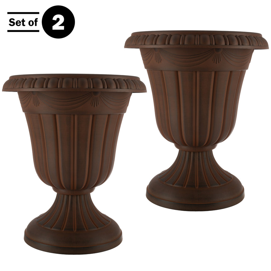Outdoor Planter 2-Pack - 16x18-Inch Urn Planters - Plastic Plant Pots for Indoor, Outdoor, or Front Porch Decor - Flower Image 1