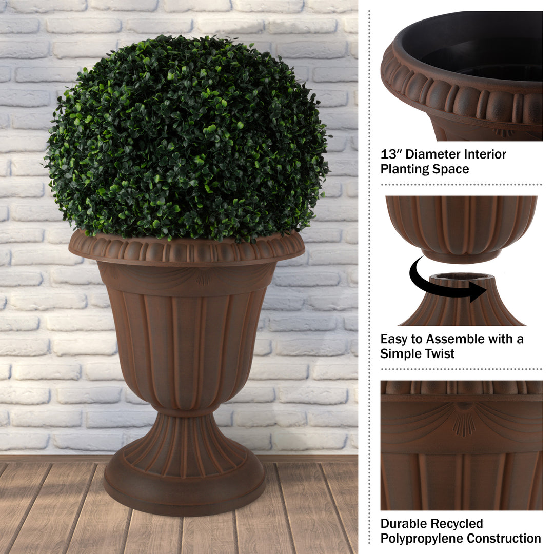 Outdoor Planter 2-Pack - 16x18-Inch Urn Planters - Plastic Plant Pots for Indoor, Outdoor, or Front Porch Decor - Flower Image 7