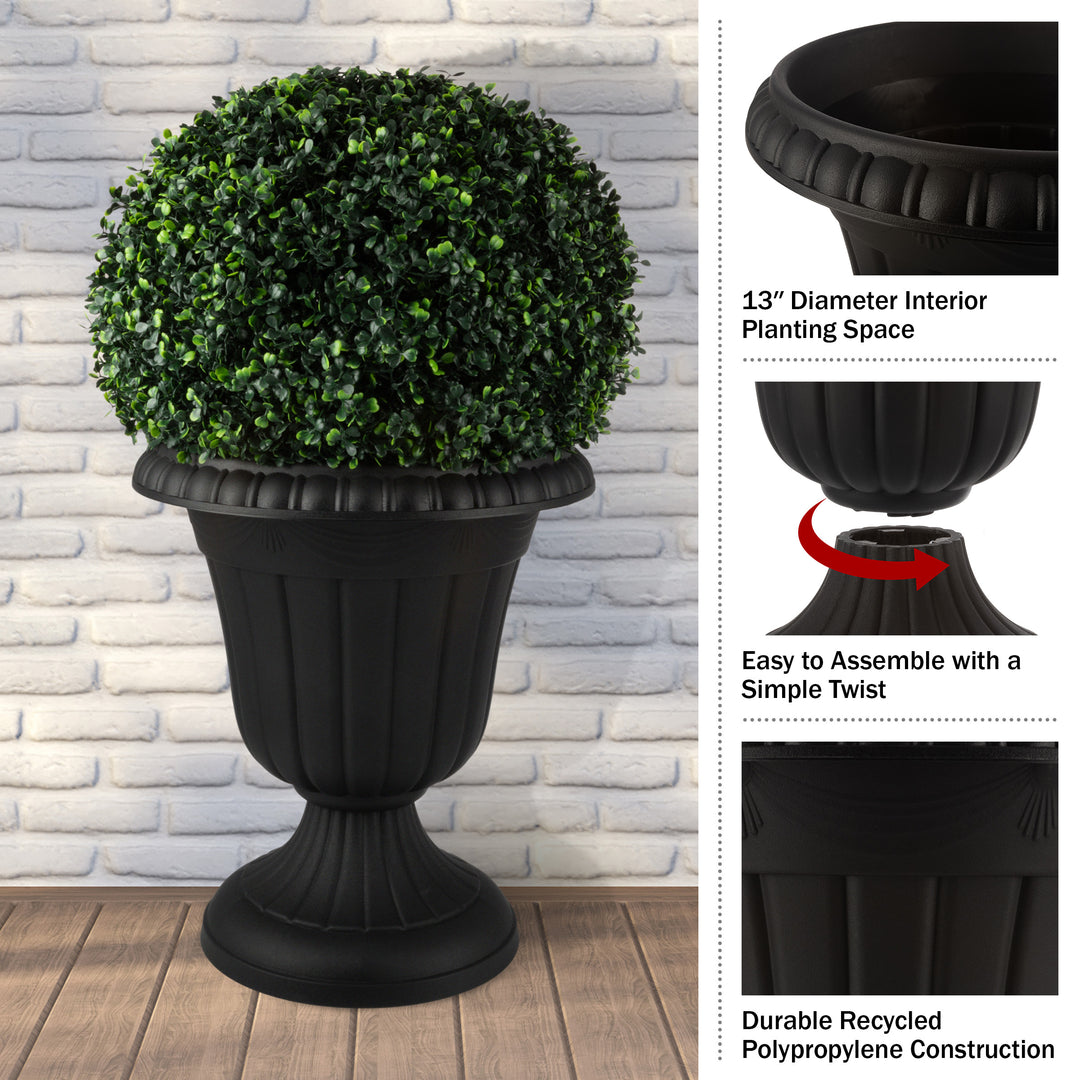Outdoor Planter 2-Pack - 16x18-Inch Urn Planters - Plastic Plant Pots for Indoor, Outdoor, or Front Porch Decor - Flower Image 9