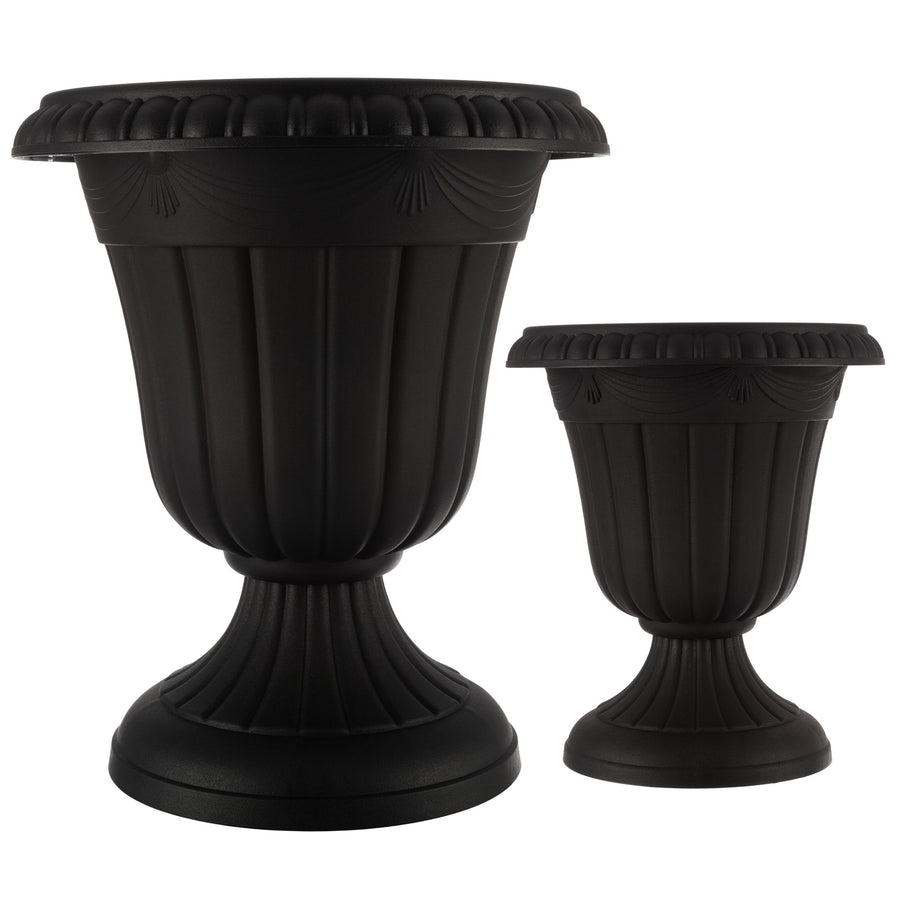 Outdoor Planter 2-Pack - Large and Small Urn Planters - Plastic Plant Pots for Indoor, Outdoor, or Front Porch Decor Image 1