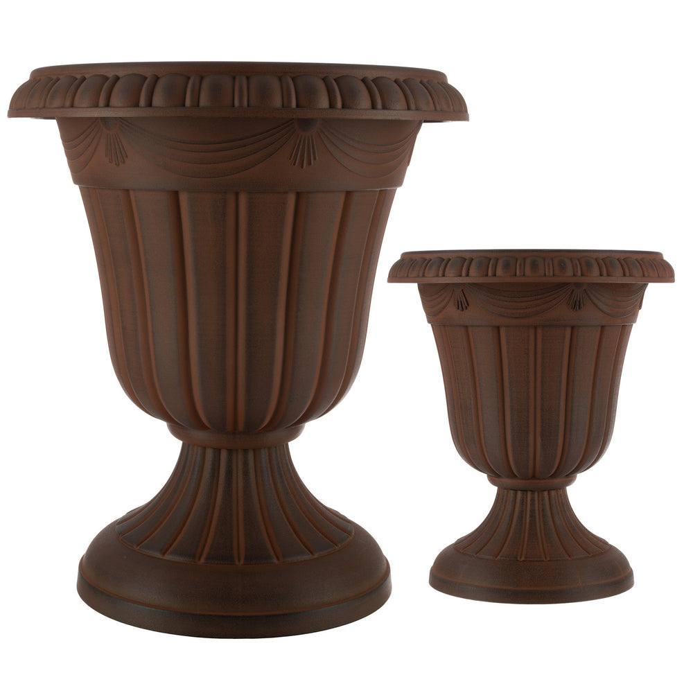 Outdoor Planter 2-Pack - Large and Small Urn Planters - Plastic Plant Pots for Indoor, Outdoor, or Front Porch Decor Image 2