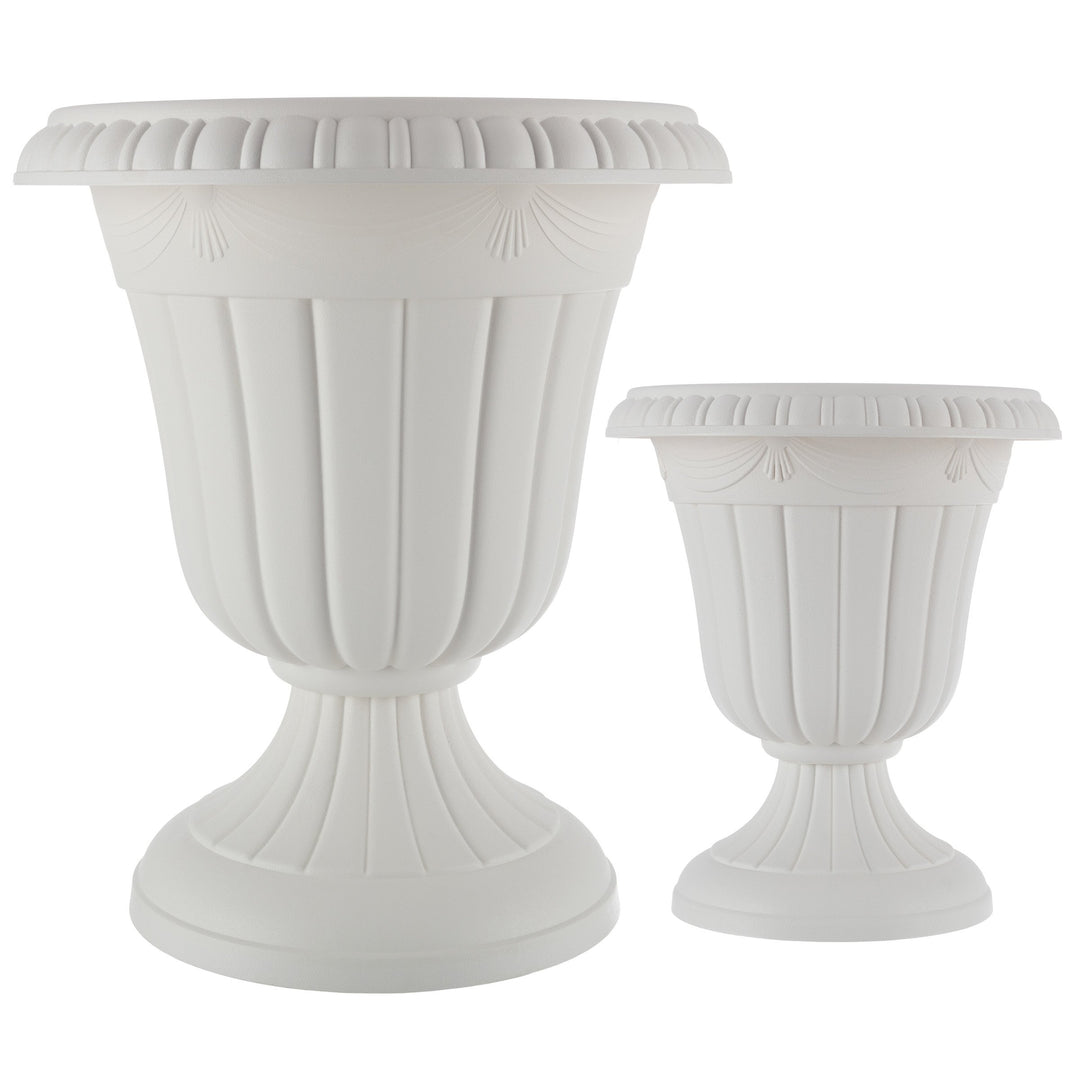 Outdoor Planter 2-Pack - Large and Small Urn Planters - Plastic Plant Pots for Indoor, Outdoor, or Front Porch Decor Image 3