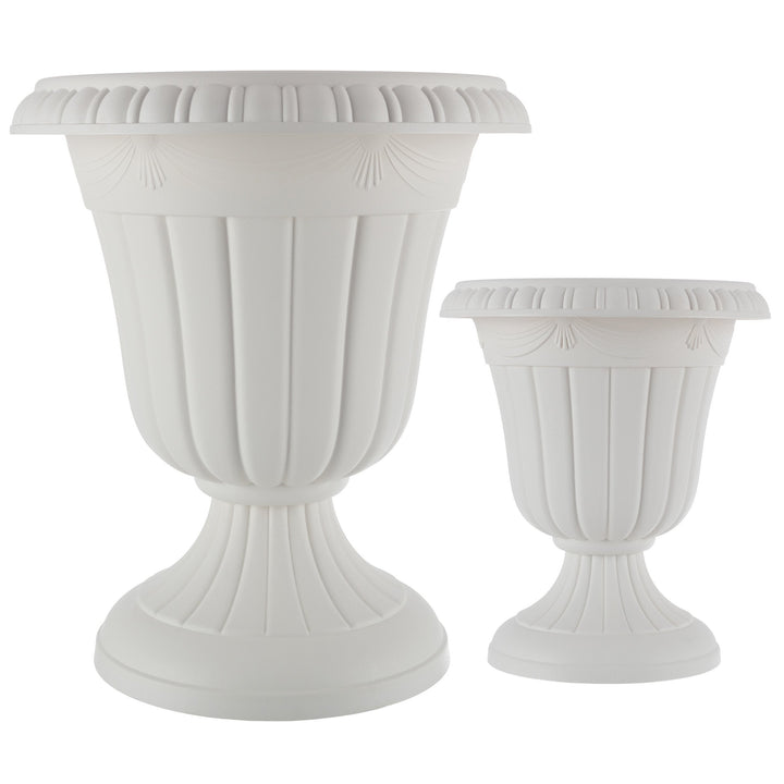 Outdoor Planter 2-Pack - Large and Small Urn Planters - Plastic Plant Pots for Indoor, Outdoor, or Front Porch Decor Image 1