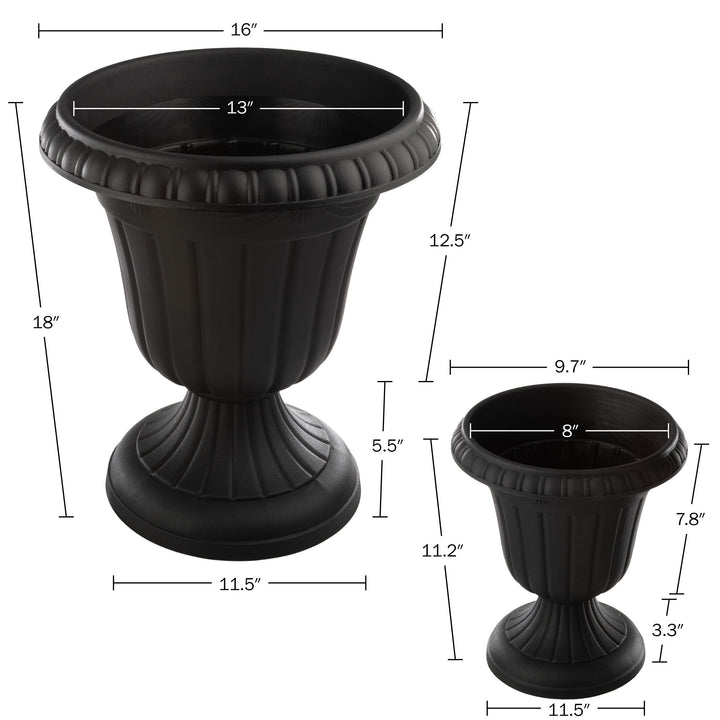 Outdoor Planter 2-Pack - Large and Small Urn Planters - Plastic Plant Pots for Indoor, Outdoor, or Front Porch Decor Image 4