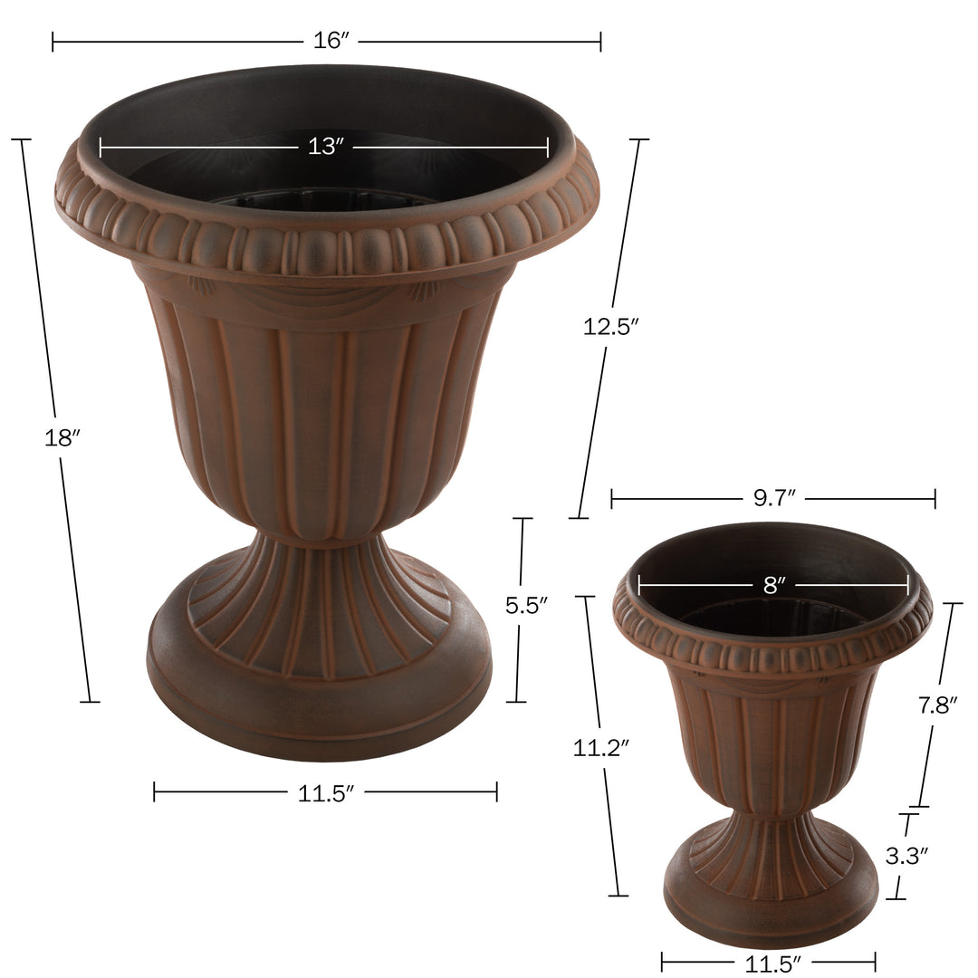 Outdoor Planter 2-Pack - Large and Small Urn Planters - Plastic Plant Pots for Indoor, Outdoor, or Front Porch Decor Image 5